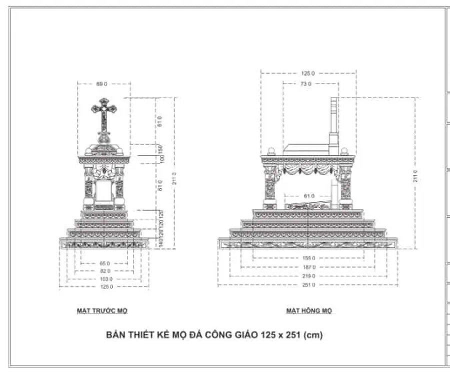 Kích thước phù hợp khi xây khu mộ Công Giáo