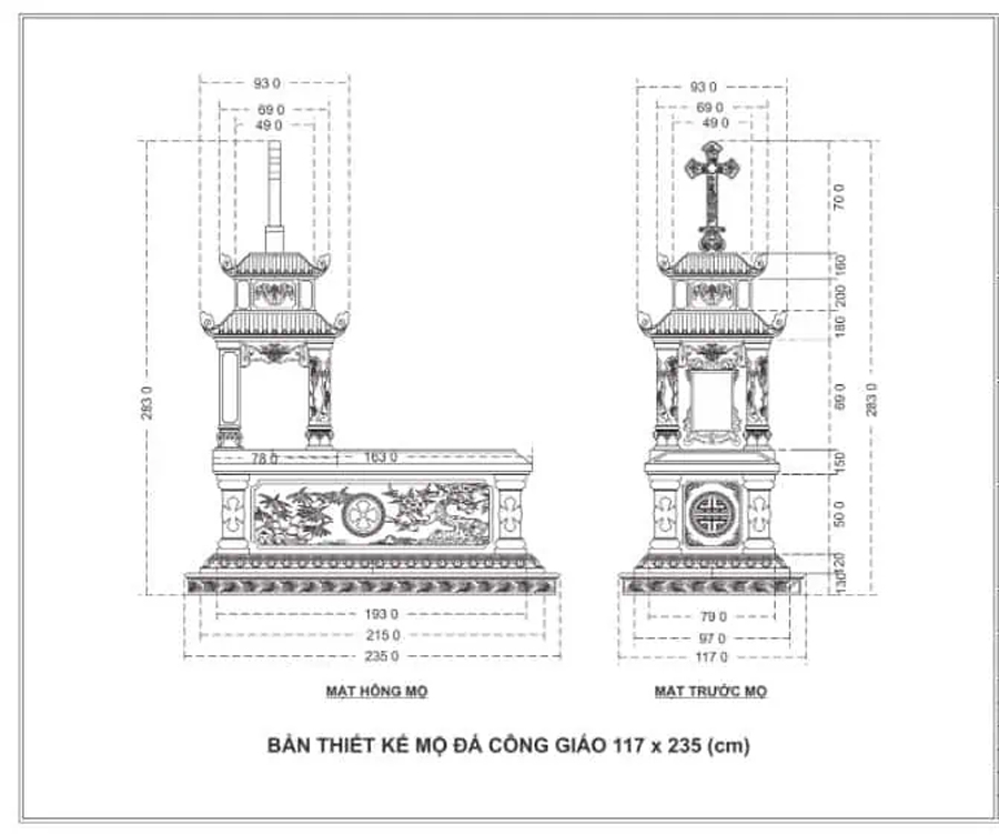 Bản vẽ thiết kế thi công mộ đá Công Giáo tại đá mỹ nghệ An Khang